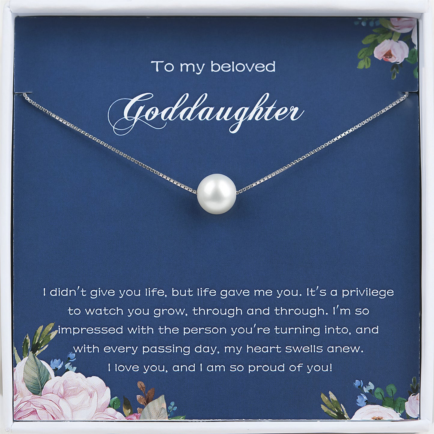 "To my Beloved Goddaughter" Card and Pearl Necklace