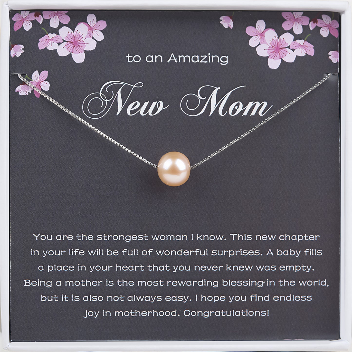 "To an Amazing New Mom" Card and Pearl Necklace