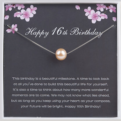 "Happy 16th Birthday" Card and Pearl Necklace