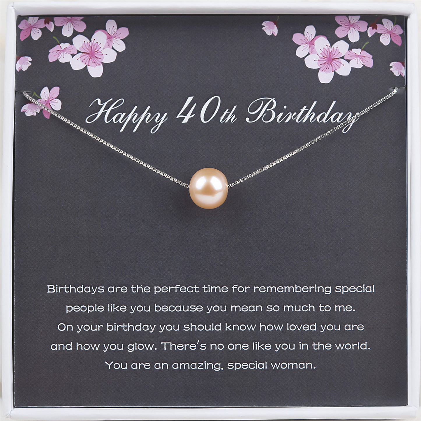 "Happy 40th Birthday" Card and Pearl Necklace