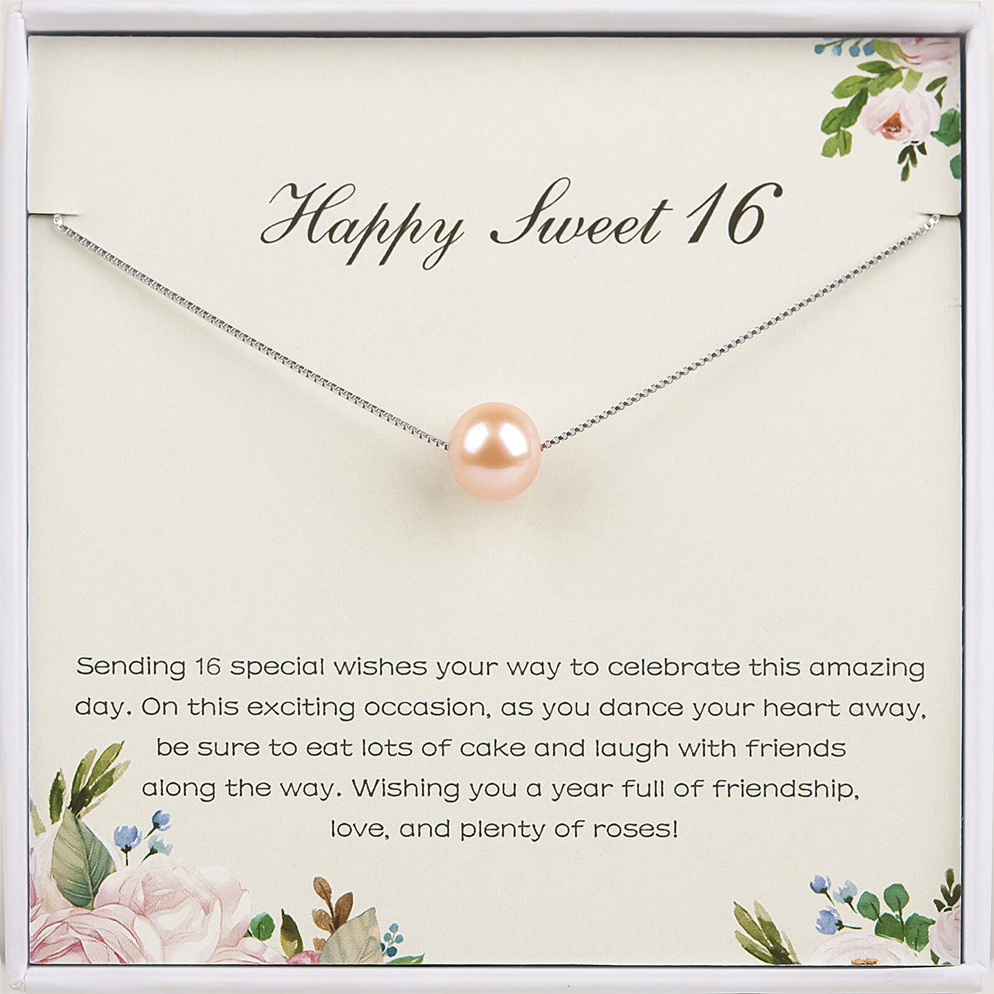 "Happy Sweet 16" Card and Pearl Necklace