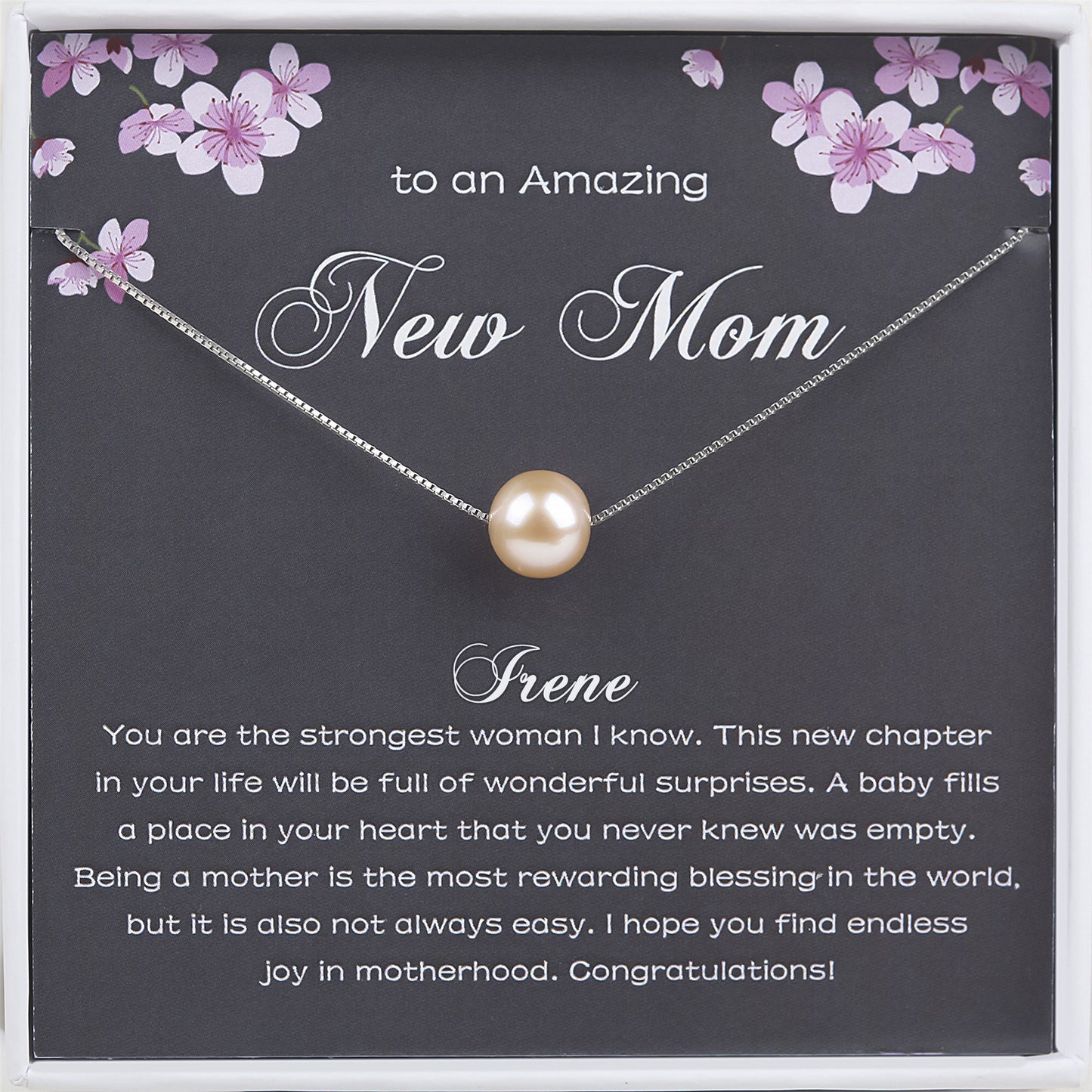 "To an Amazing New Mom" Card and Pearl Necklace