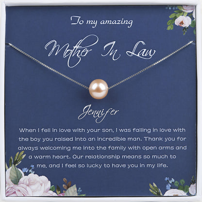 "To an Amazing Mother in Law" Card and Pearl Necklace