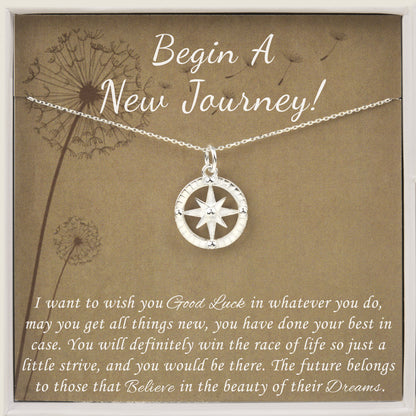 "Begin A New Journey" Card and Sterling Silver Compass Necklace