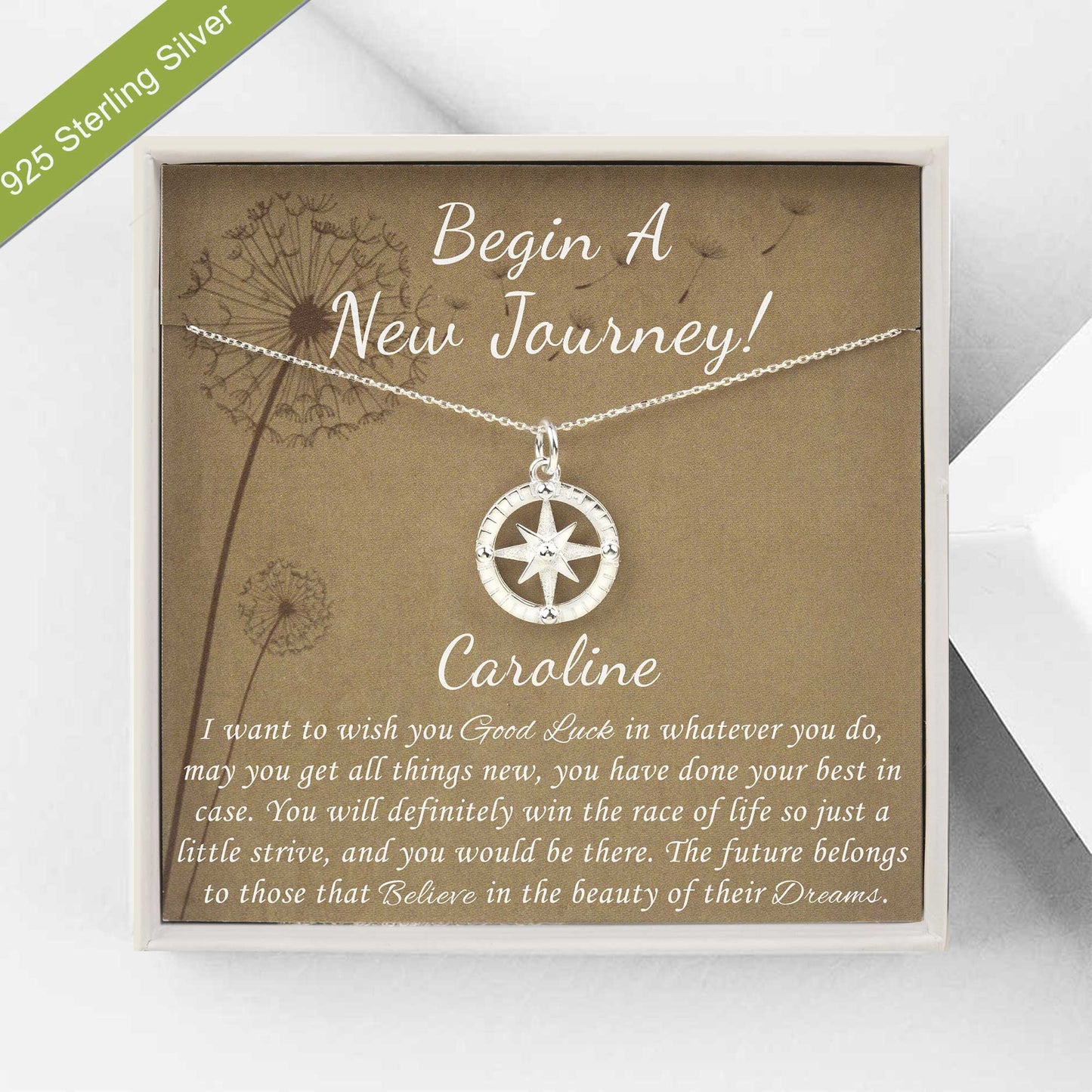 "Begin A New Journey" Card and Sterling Silver Compass Necklace