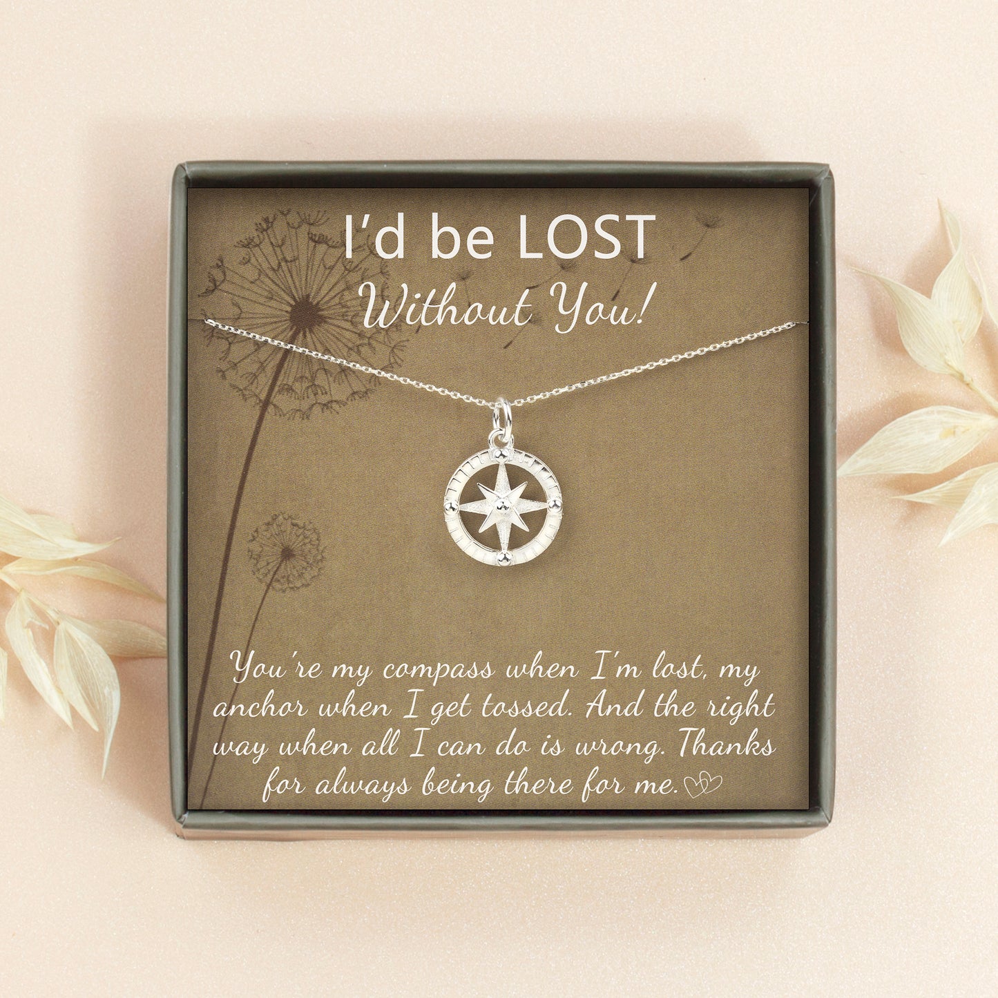 "I'd be LOST Without You!" Card and Compass Necklace