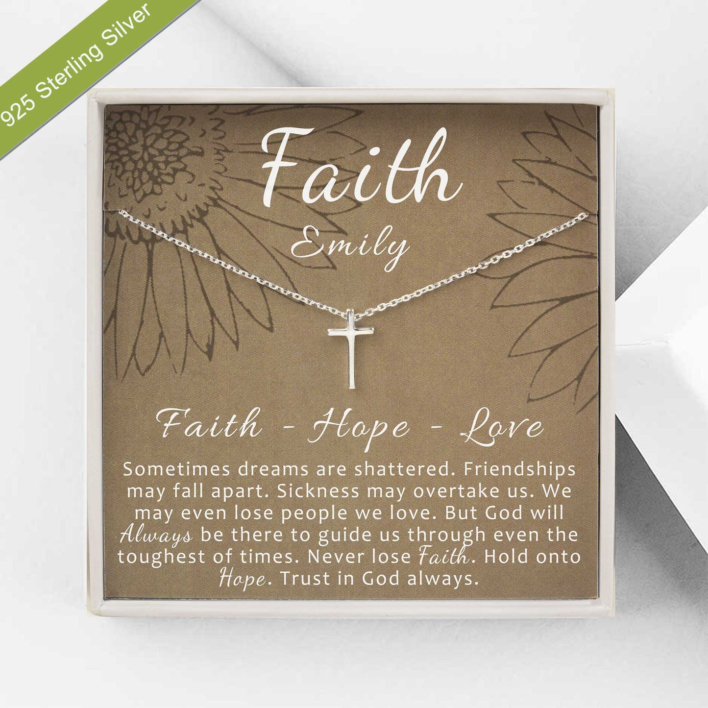 Personalized Faith, Hope, Love Jewelry for Best Friend Inspirational Gift, 925 Sterling Silver Cross Necklace