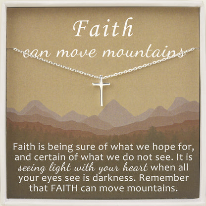 "Faith Can Move Mountains" Card and Sterling Cross Necklace