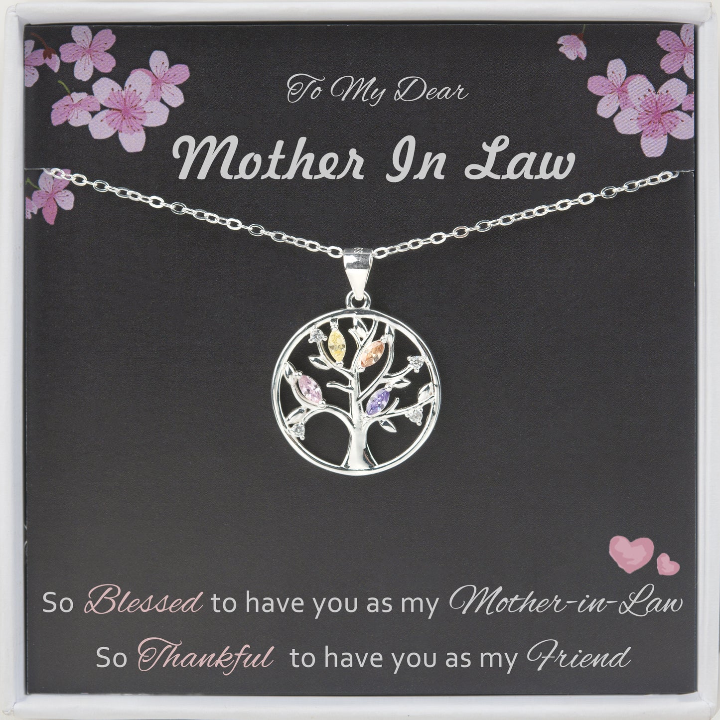 "To my Dear Mother in Law" Card and Crystal Tree of Life Necklace