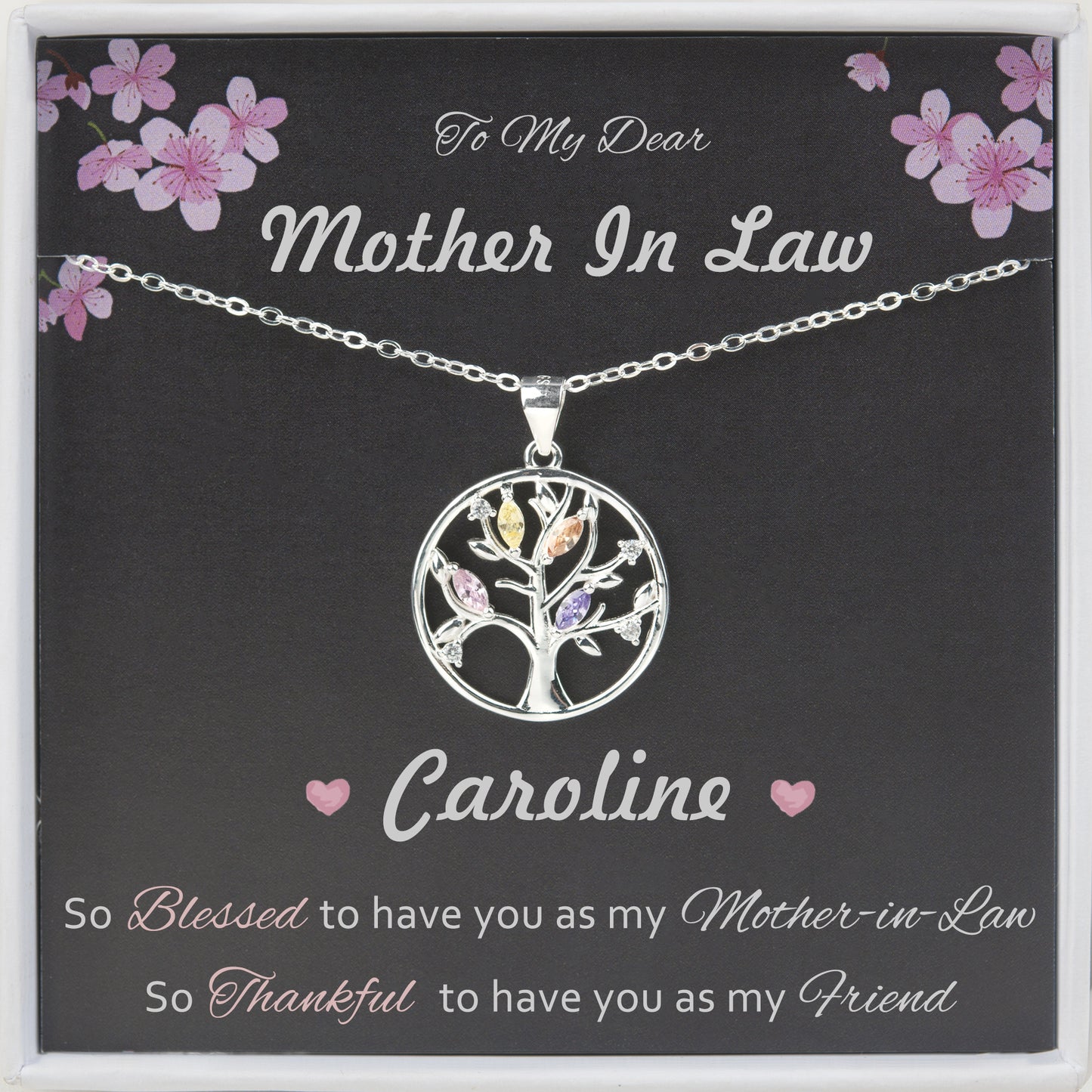 "To my Dear Mother in Law" Card and Crystal Tree of Life Necklace