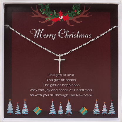 Sterling Silver Cross Christmas Necklace for Daughter, Gift Christmas Card Necklace for Niece