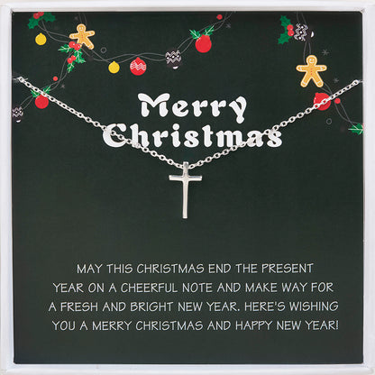 "Merry Christmas" Card and Sterling Silver Cross Necklace