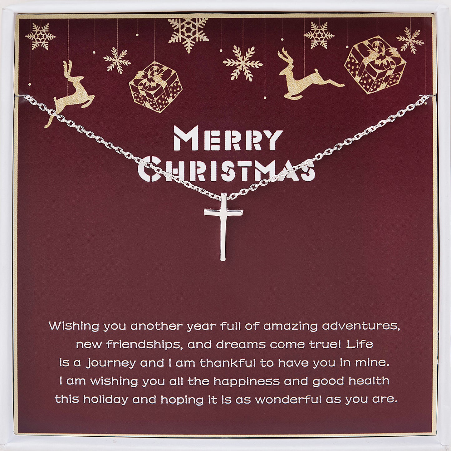 "Merry Christmas" Card and Cross Necklace