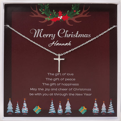 Sterling Silver Cross Christmas Necklace for Daughter, Gift Christmas Card Necklace for Niece