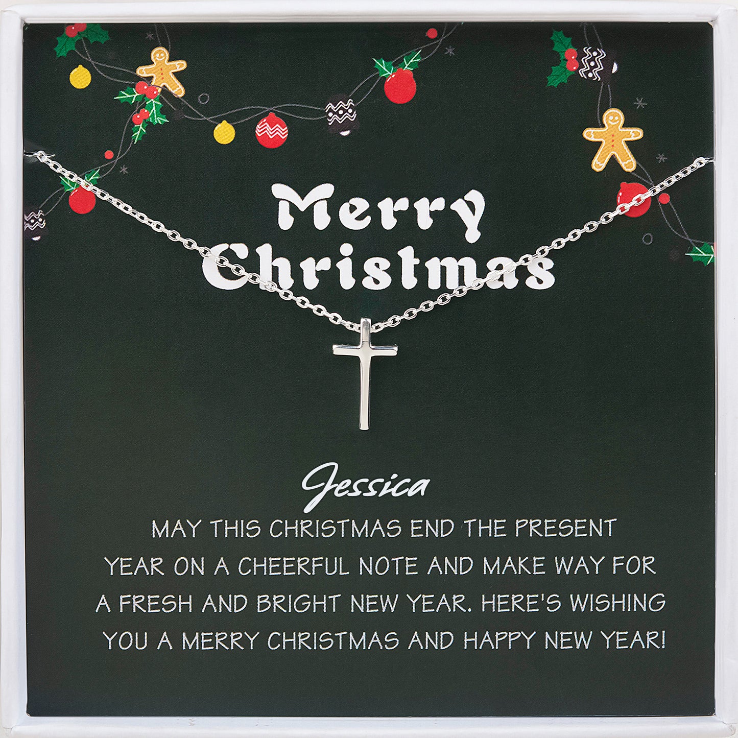 "Merry Christmas" Card and Sterling Silver Cross Necklace