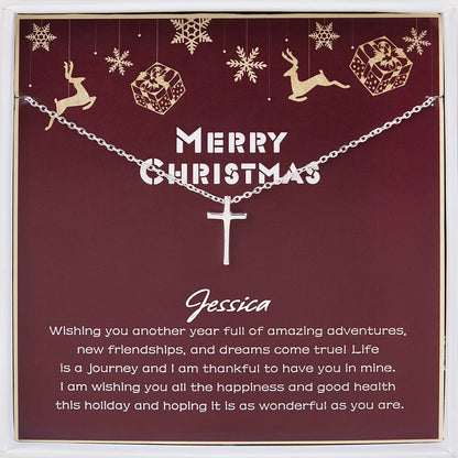 "Merry Christmas" Card and Cross Necklace