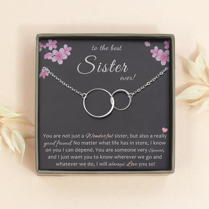 "To the Best Sister" Card and Sterling Silver Infinity Ring Necklace