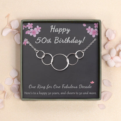 "Happy 50th Birthday" Card and Interlocking Ring Necklace