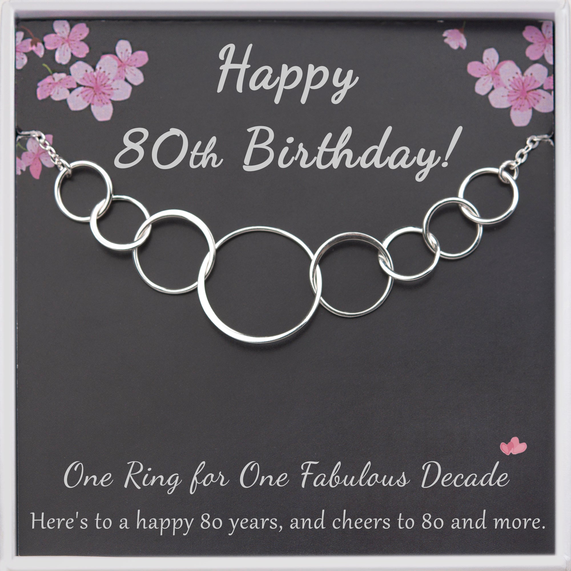 80th Birthday Mixed Metal Birthstone Necklace | 8 Rings
