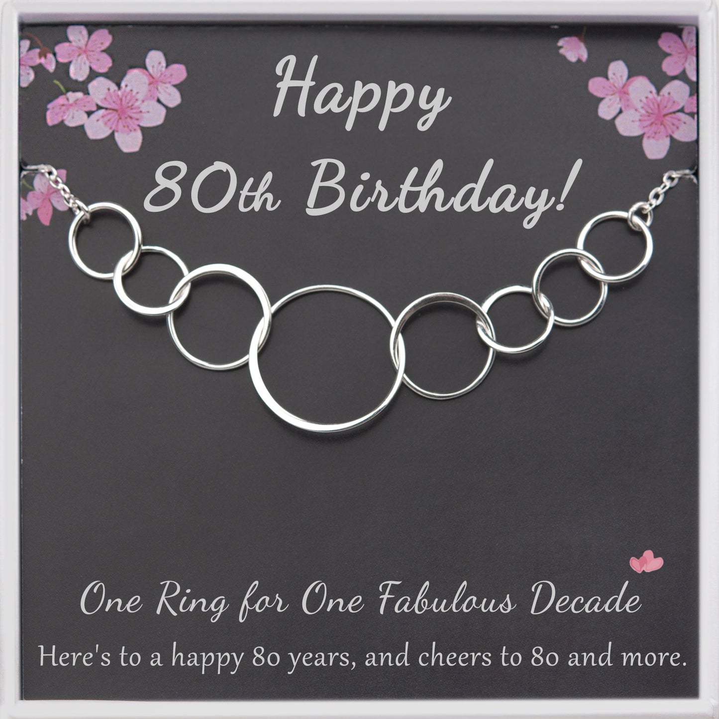 "Happy 80th Birthday" Card and Interlocking Rings Necklace