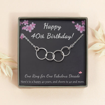 Happy 40th Birthday Card and 4 Interlocking Ring Necklace