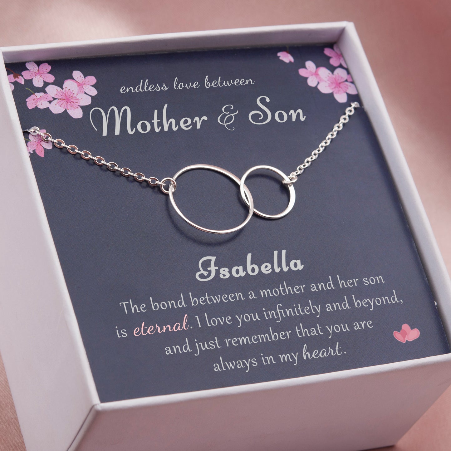 "Endless Love Between Mother And Son" Card and Interlocking Necklace