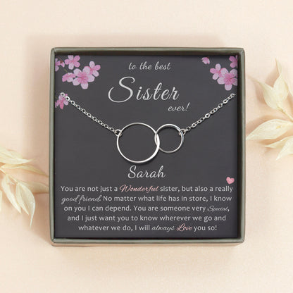 "To the Best Sister" Card and Sterling Silver Infinity Ring Necklace