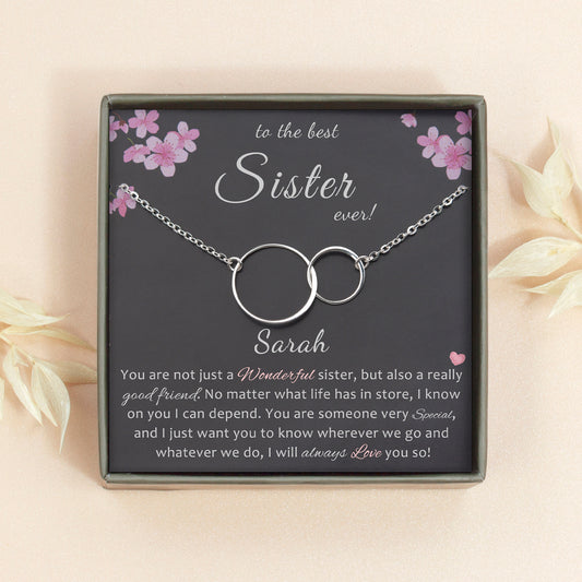 "To the Best Sister" Card and Sterling Silver Infinity Ring Necklace