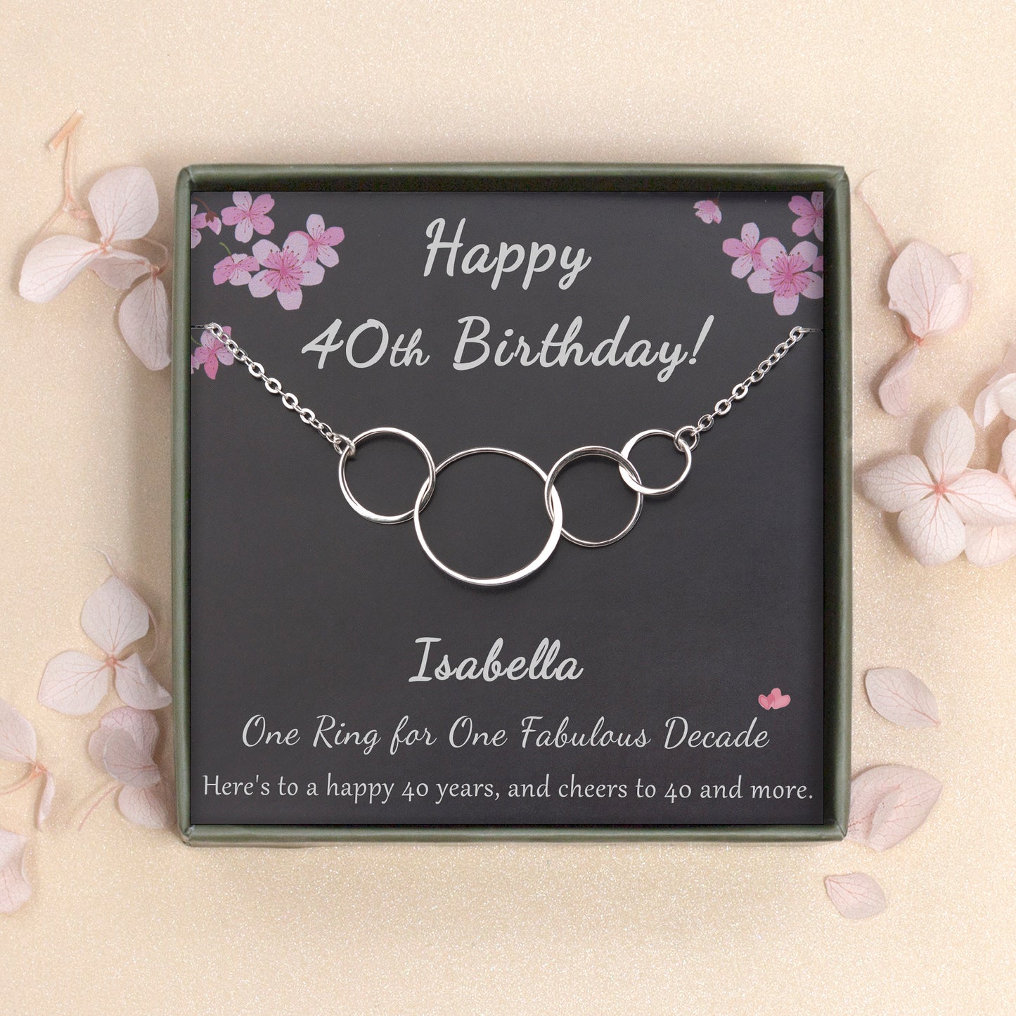 Happy 40th Birthday Card and 4 Interlocking Ring Necklace