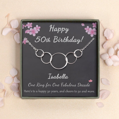 "Happy 50th Birthday" Card and Interlocking Ring Necklace