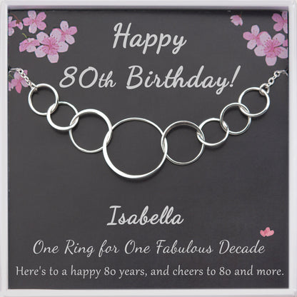 "Happy 80th Birthday" Card and Interlocking Rings Necklace