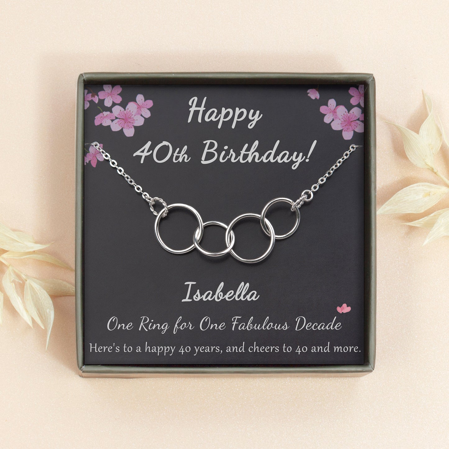 Happy 40th Birthday Card and 4 Interlocking Ring Necklace