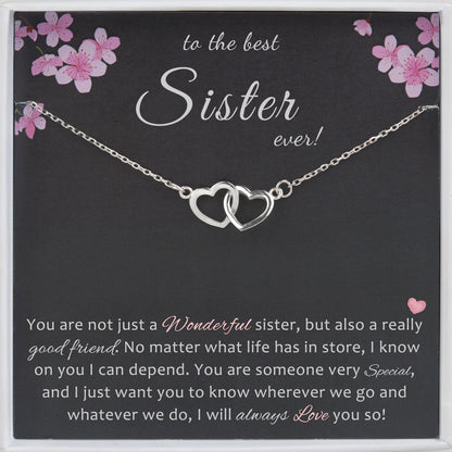 Personalized Best Sister Necklace for Big Sister Birthday Gift, 925 Sterling Silver Double Heart Necklace Gift