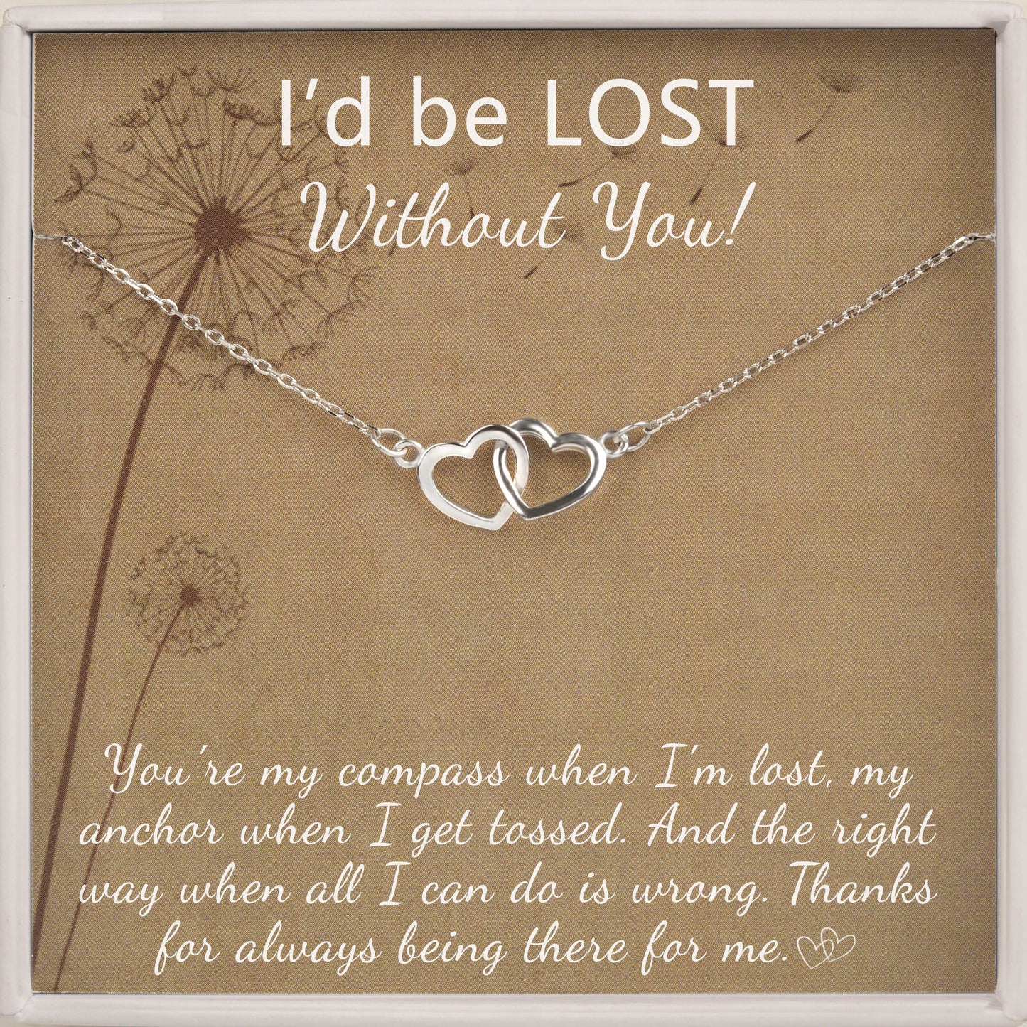 "I'd be lost without you!" Card and Heart Infinity Necklace