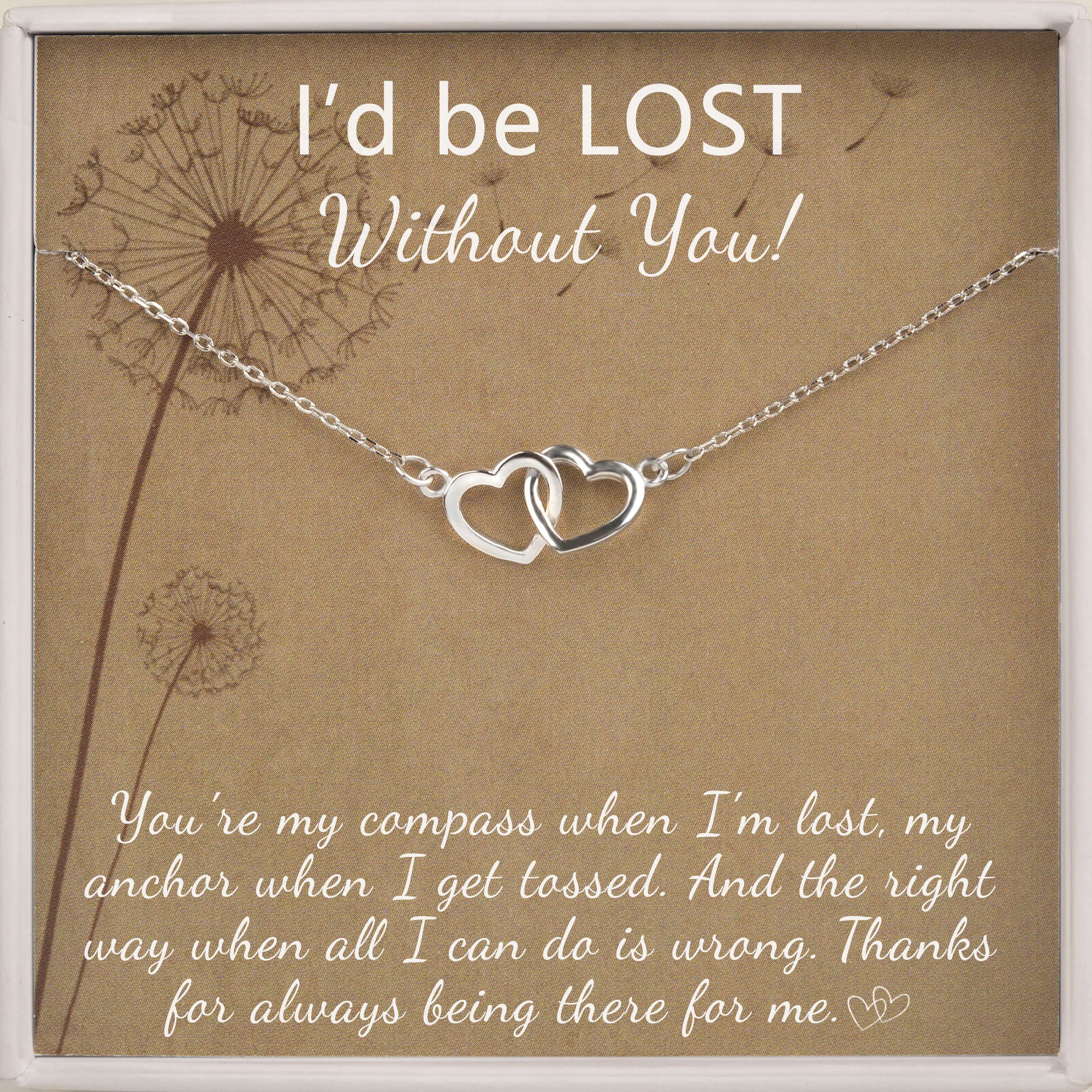 "I'd be lost without you!" Card and Heart Infinity Necklace