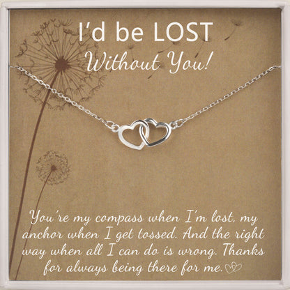 "I'd be lost without you!" Card and Heart Infinity Necklace