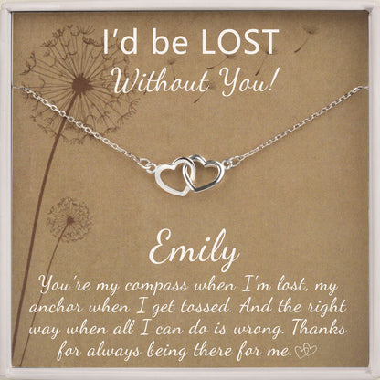 "I'd be lost without you!" Card and Heart Infinity Necklace