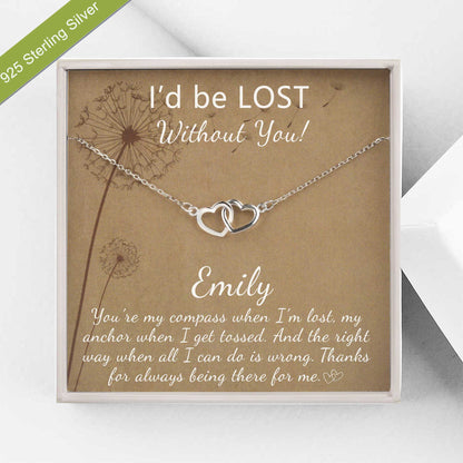 "I'd be lost without you!" Card and Heart Infinity Necklace