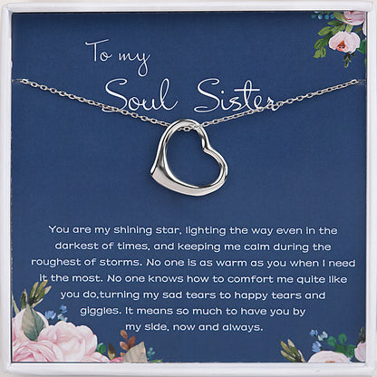 "To My Soul Sisters" Card and Dangling Heart Necklace