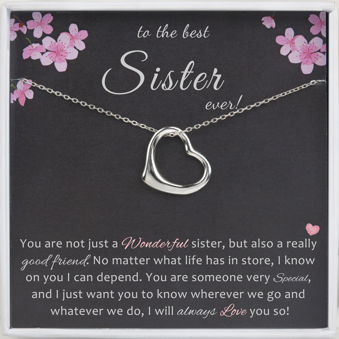 "To the Best Sister" Card and Dangling Heart Necklace