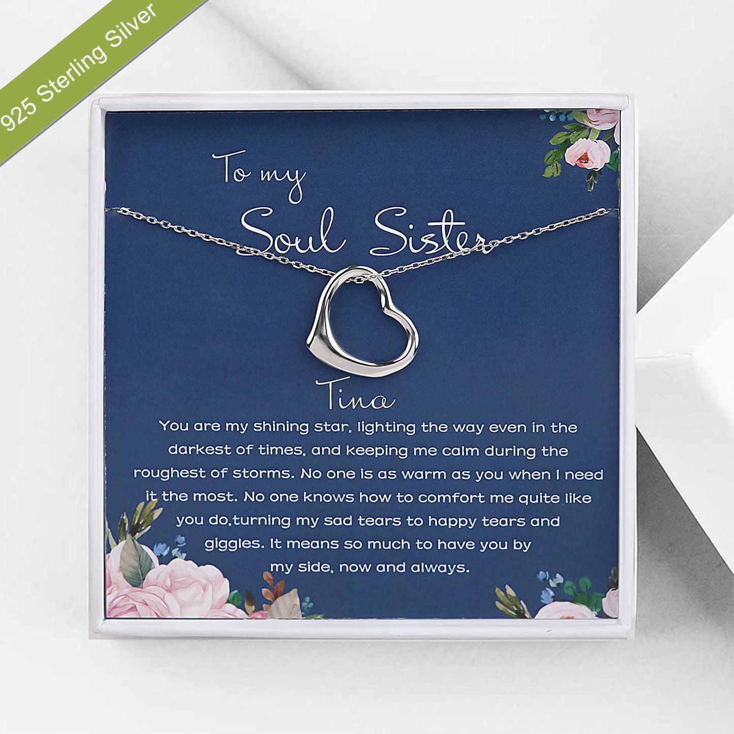 "To My Soul Sisters" Card and Dangling Heart Necklace