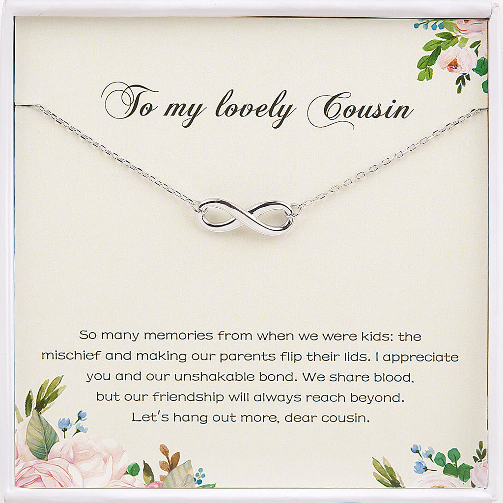 To My Lovely Cousin Sterling Silver Infinity Necklace Gift Set