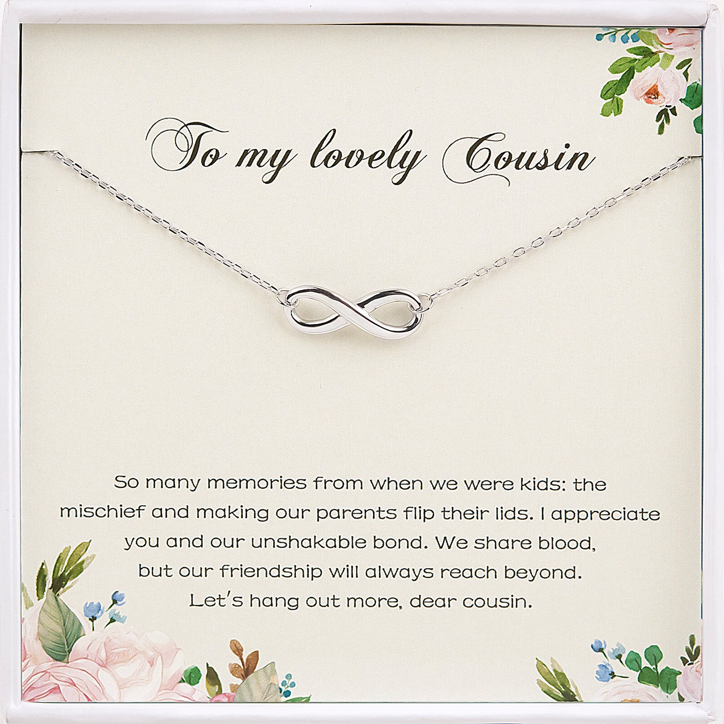 To My Lovely Cousin Sterling Silver Infinity Necklace Gift Set