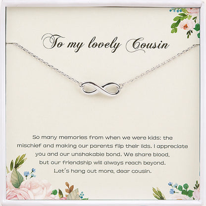 To My Lovely Cousin Sterling Silver Infinity Necklace Gift Set