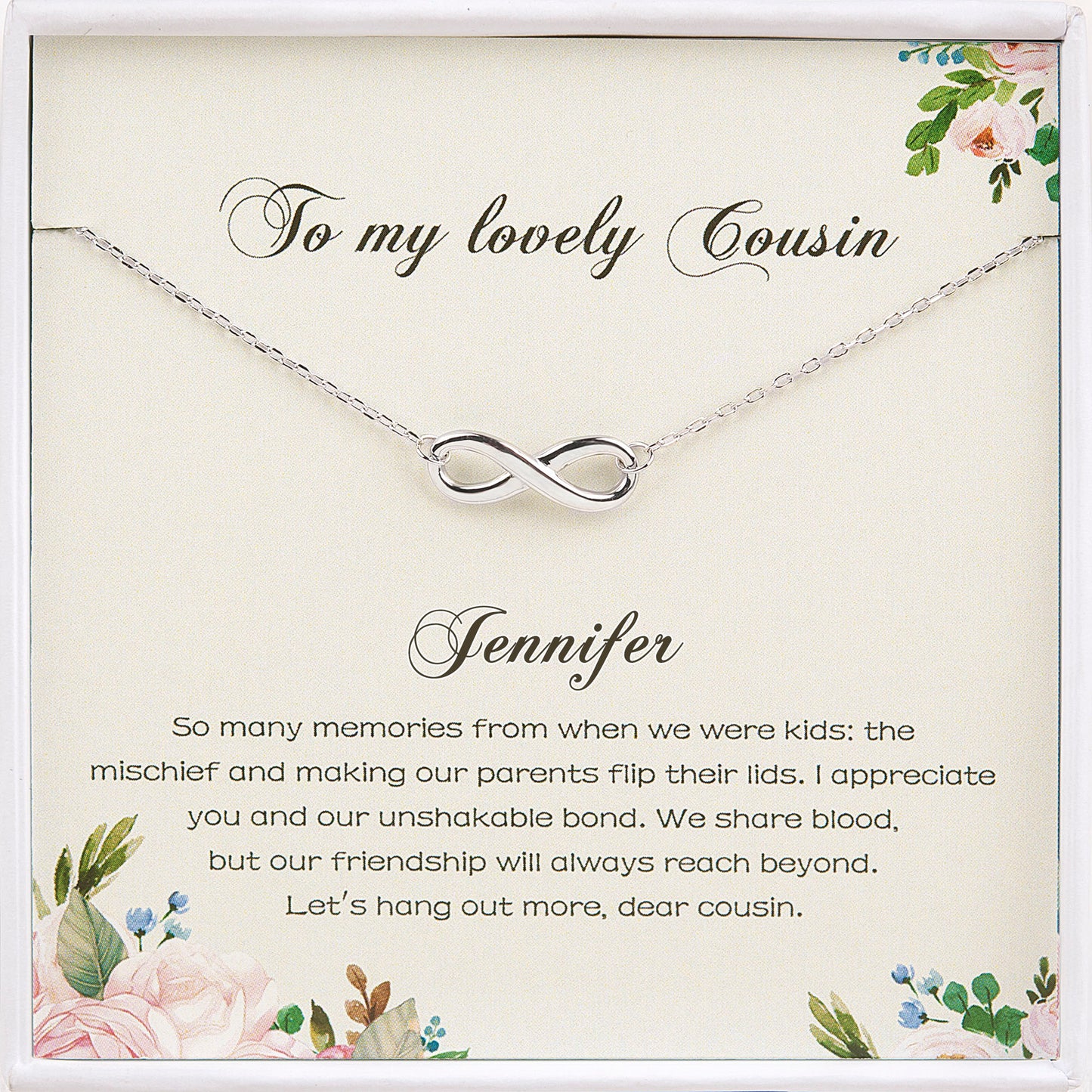 To My Lovely Cousin Sterling Silver Infinity Necklace Gift Set