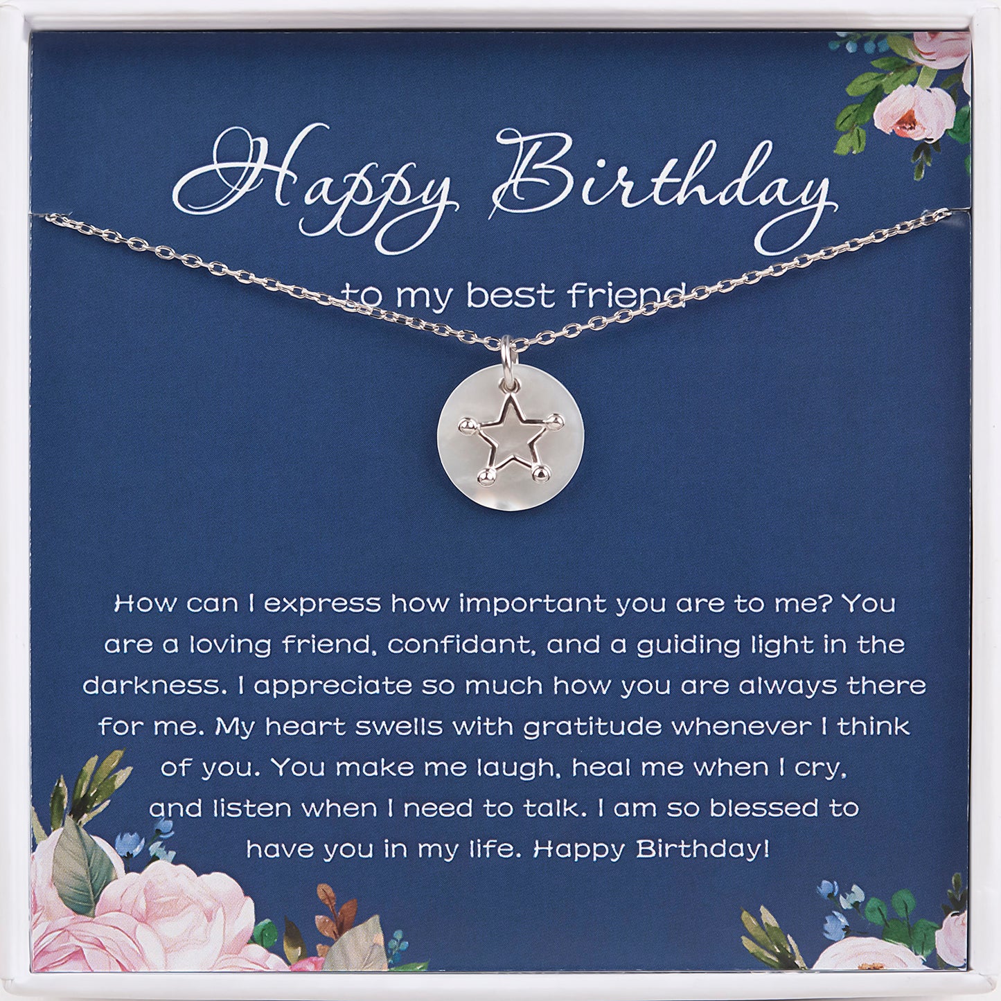 "Happy Birthday" Card for Best Friend Star Necklace