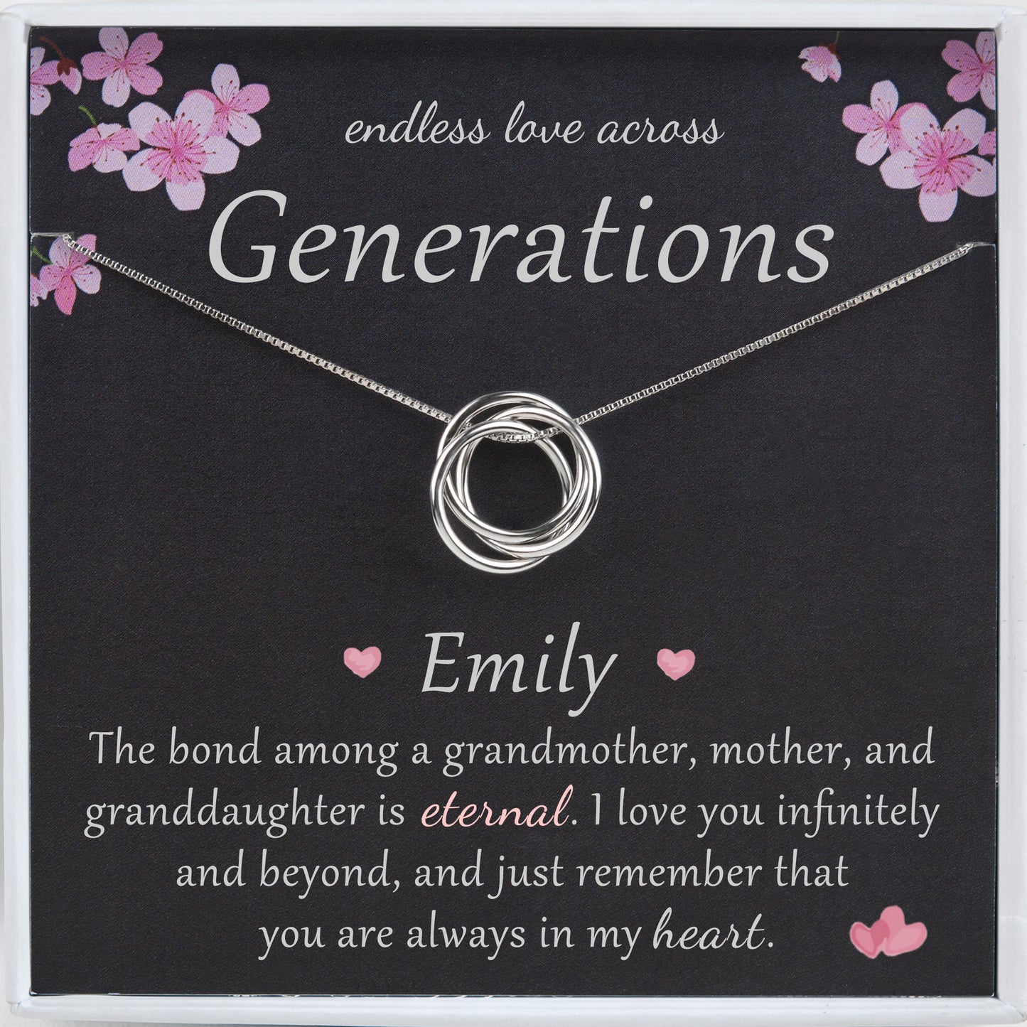 Personalized Three Generations Necklace Gift for Grandmother, Mother, Granddaughter, Endless Love Across Generations 925 Sterling Silver Necklace