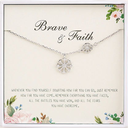 "Brave and Faith" Card and Sterling Silver Snowflake Necklace