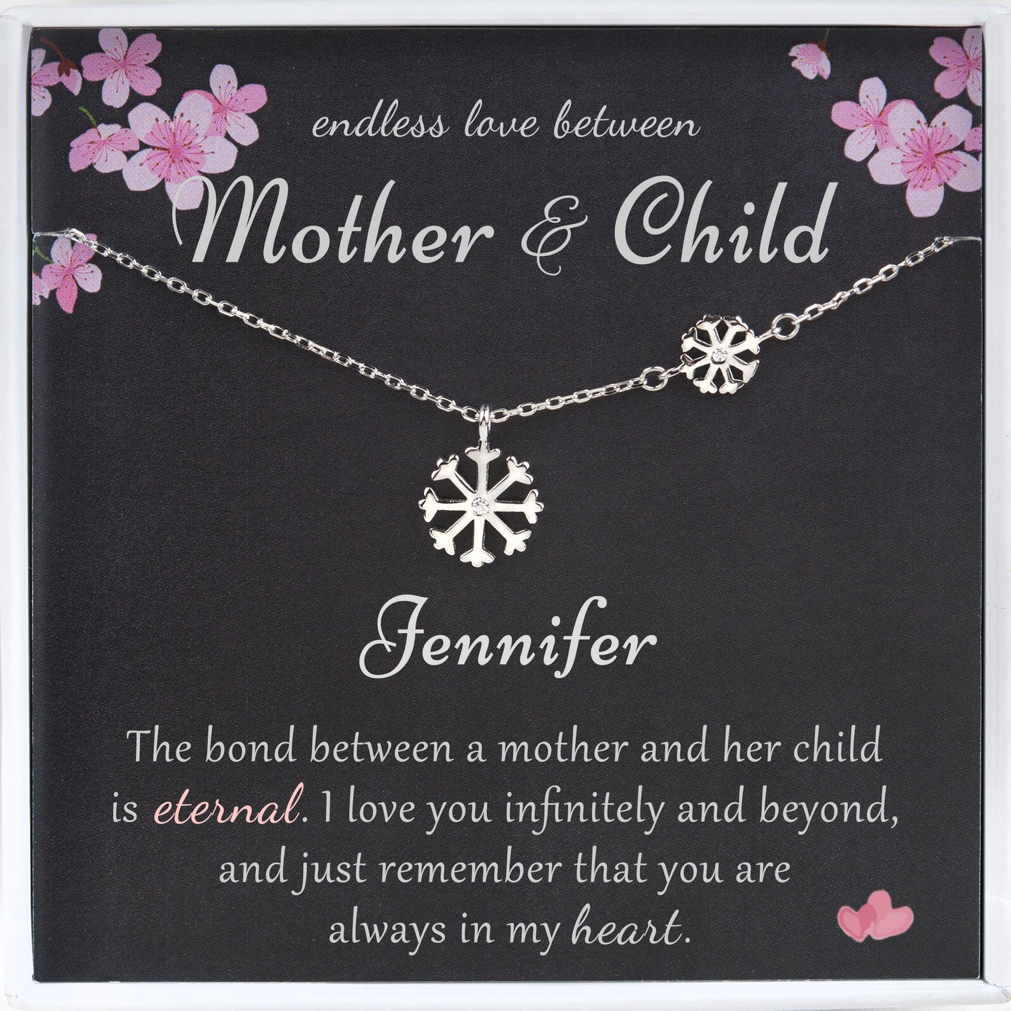 "Endless Love Between Mother & Child" Card and Snowflake Necklace