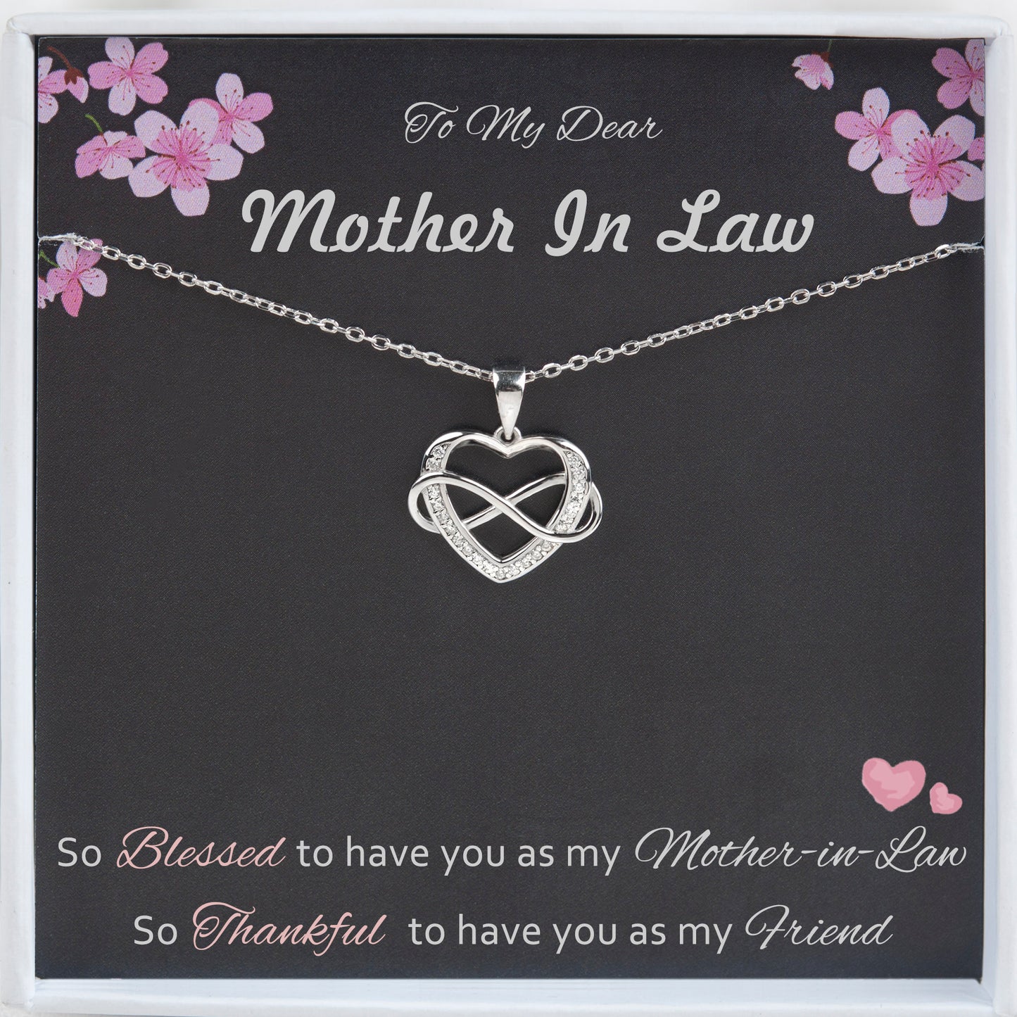 Mother in law Necklace Birthday Gift, Engraved 925 Sterling Silver Infinity with Heart Necklace Thank You Gift for Mother in Law